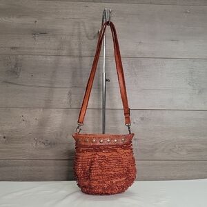 Majo Fringe Orange Leather Crossbody Shoulder Bag